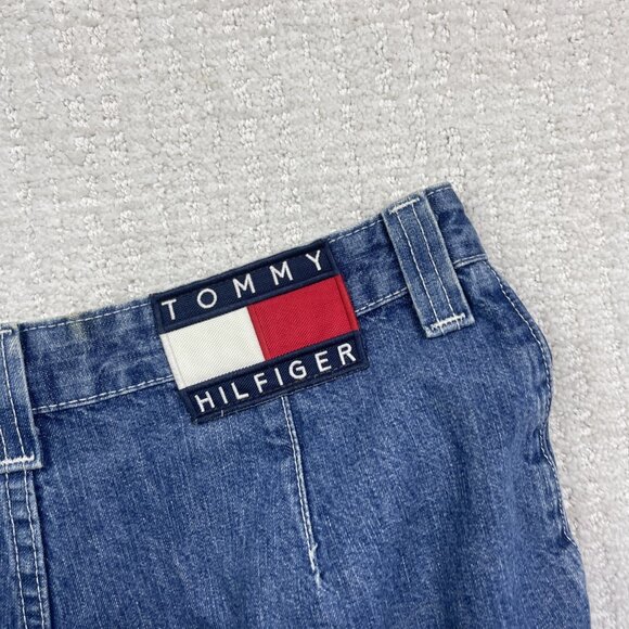 VTG 90s Tommy Hilfiger Cargo Shorts Wom 12 Blue Denim Carpenter Jean Canada Made - Picture 3 of 12